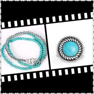 Turquoise bracelet and ring set.